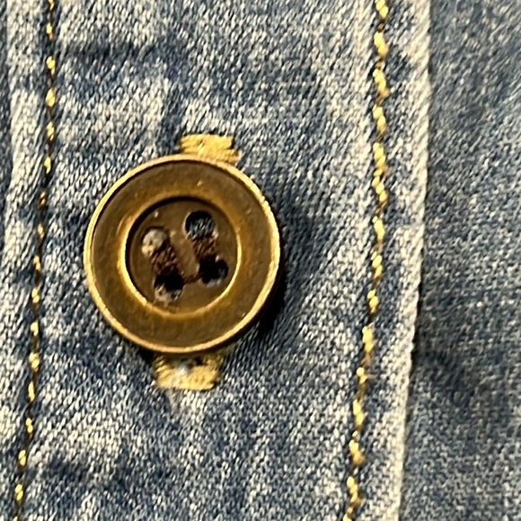 PAIGE Mila Cap SLV Drawstring Waist Cotton Denim Chambray Mini Shirtdress SZ M - Picture 7 of 16